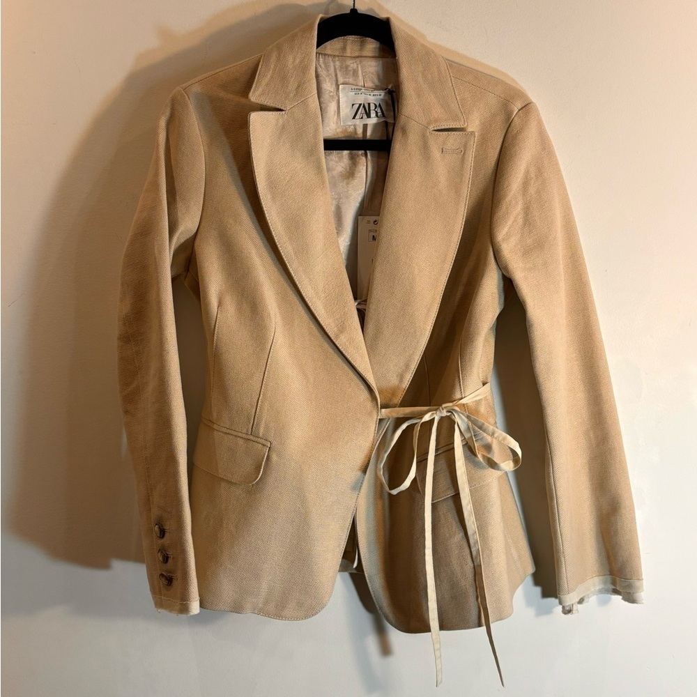 Zara Beige Tie-Waist Blazer